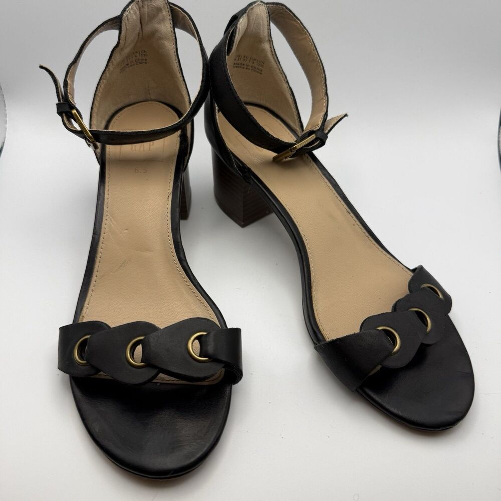 GAP Women's Black Block Heel Sandals Ankle Strap Scalloped Size 6.5 EU 37 Boho